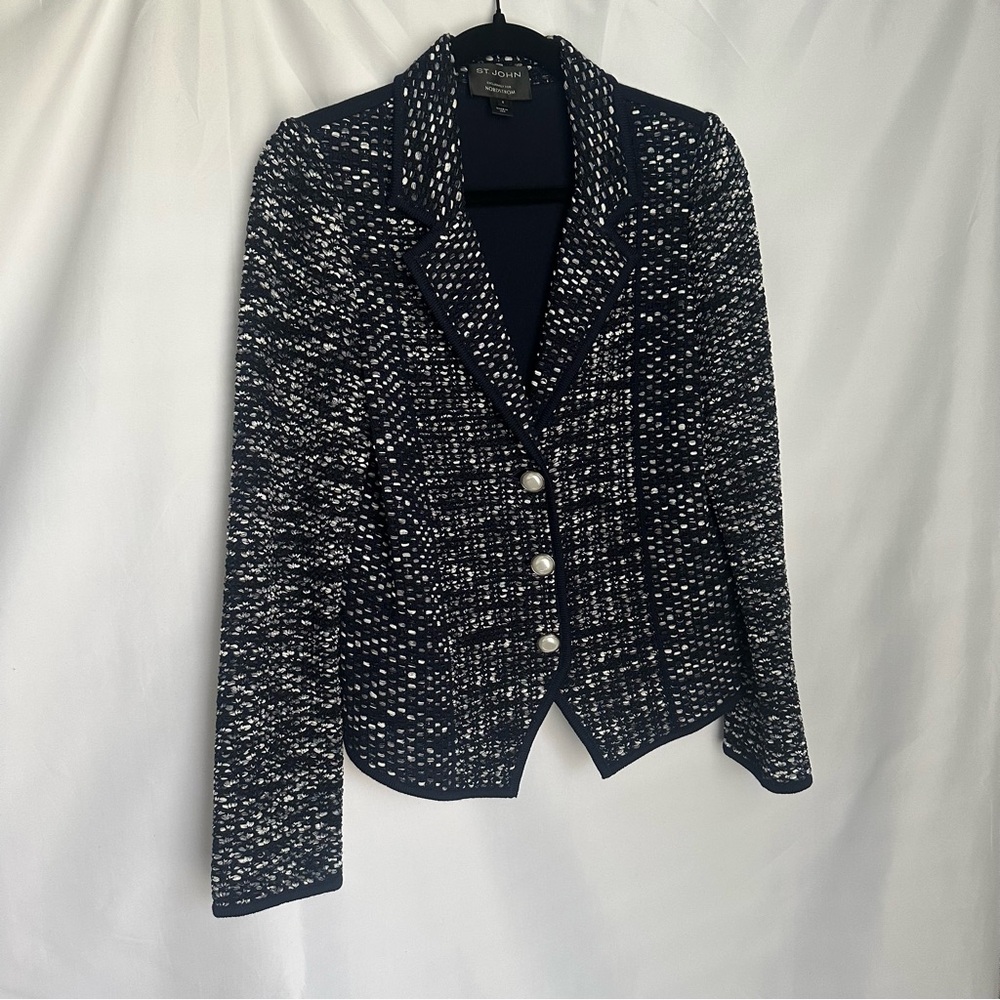 St. John Navy and White Textured Blazer